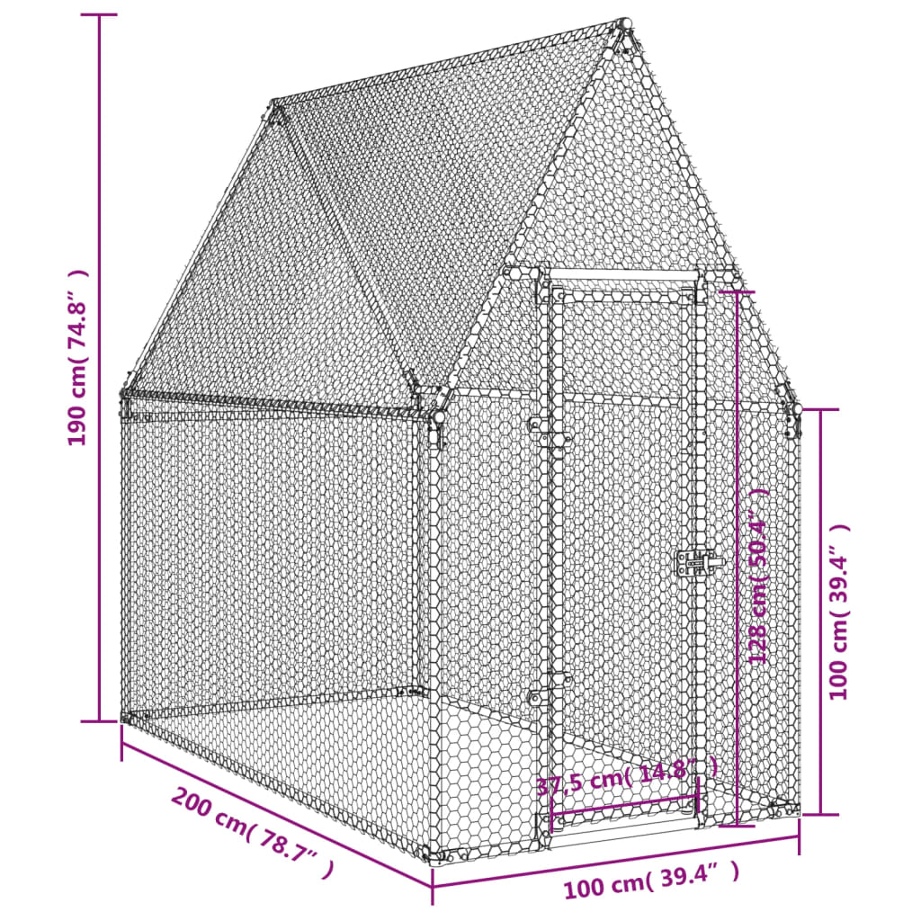 vidaXL Cage pour poules argenté 200x100x190 cm acier galvanisé