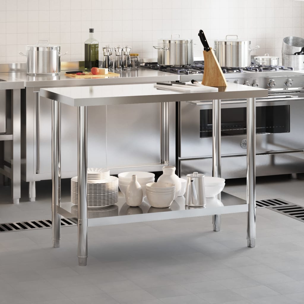 vidaXL Table de travail de cuisine 110x55x85 cm acier inoxydable