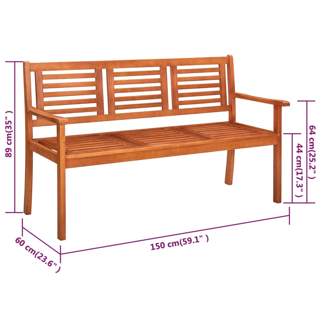 vidaXL Banc de jardin 3 places avec coussin 150 cm Bois d'eucalyptus