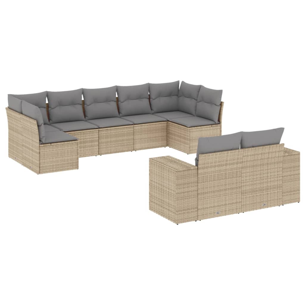 vidaXL Salon de jardin avec coussins 9 pcs beige résine tressée