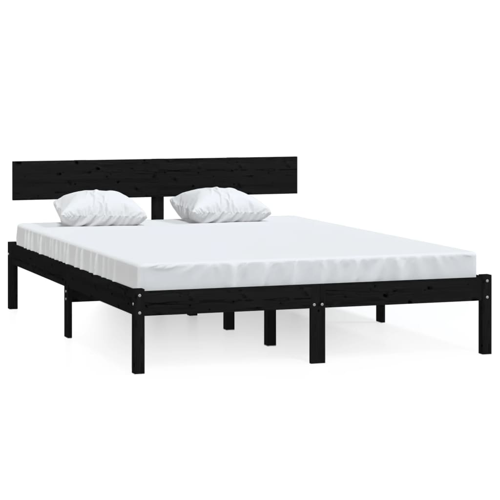 vidaXL Cadre de lit sans matelas noir bois de pin massif