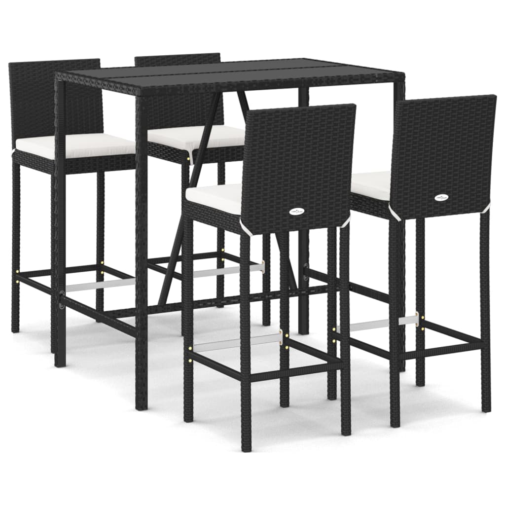 vidaXL Ensemble de bar de jardin 5 pcs avec coussins noir poly rotin