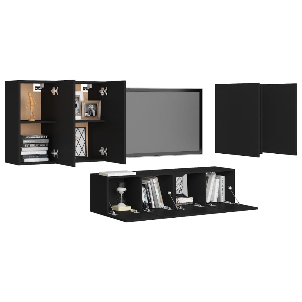 vidaXL Ensemble de meubles TV 6 pcs Noir Bois d'ingénierie