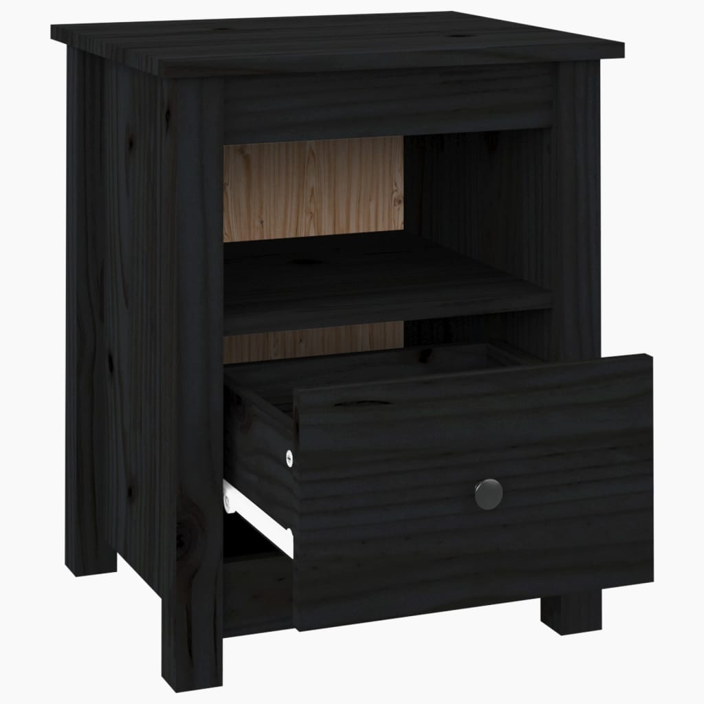 vidaXL Table de chevet Noir 40x35x49 cm Bois de pin massif