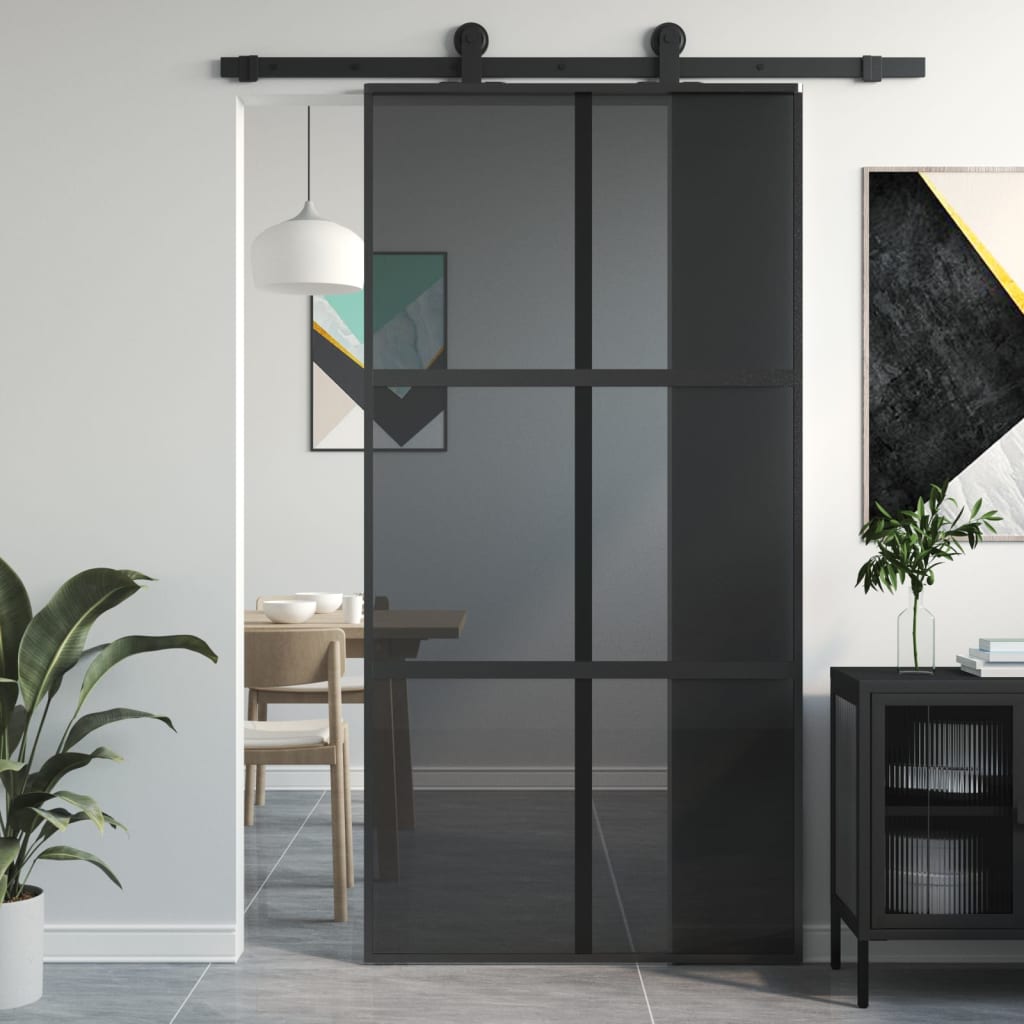 vidaXL Porte coulissante noir 102,5x205 cm verre trempé aluminium