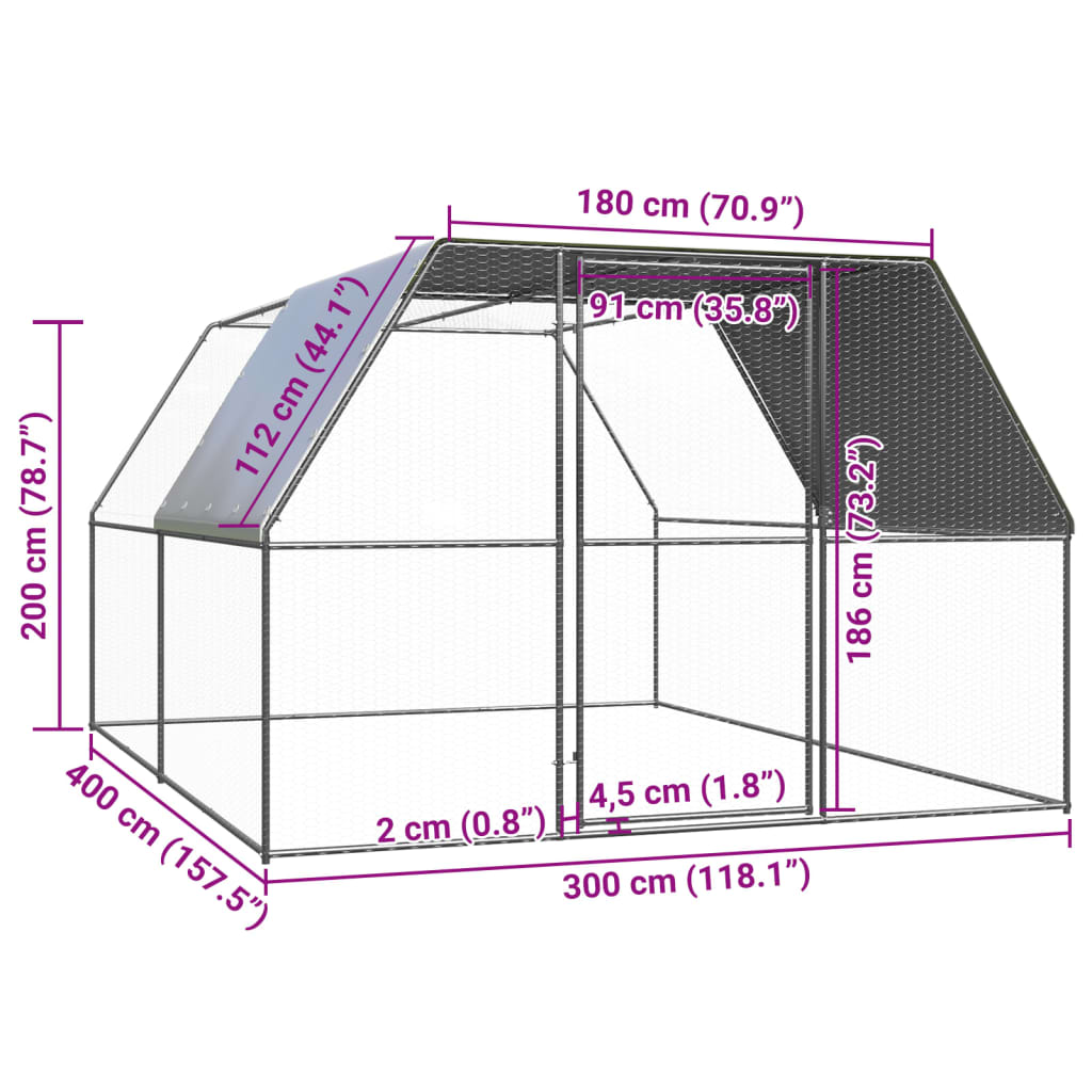 vidaXL Poulailler d'extérieur 3x4x2 m Acier galvanisé