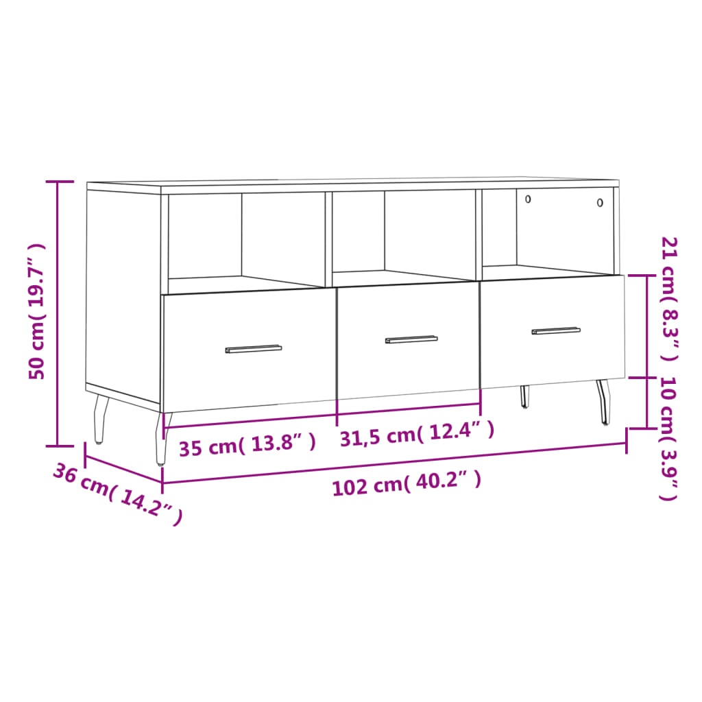 vidaXL Meuble TV blanc 102x36x50 cm bois d'ingénierie