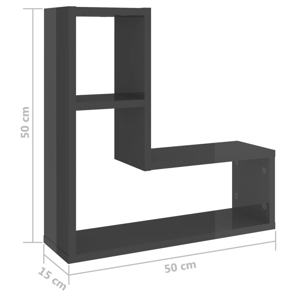 vidaXL Étagères murales 2 pcs gris brillant 50x15x50cm bois ingénierie