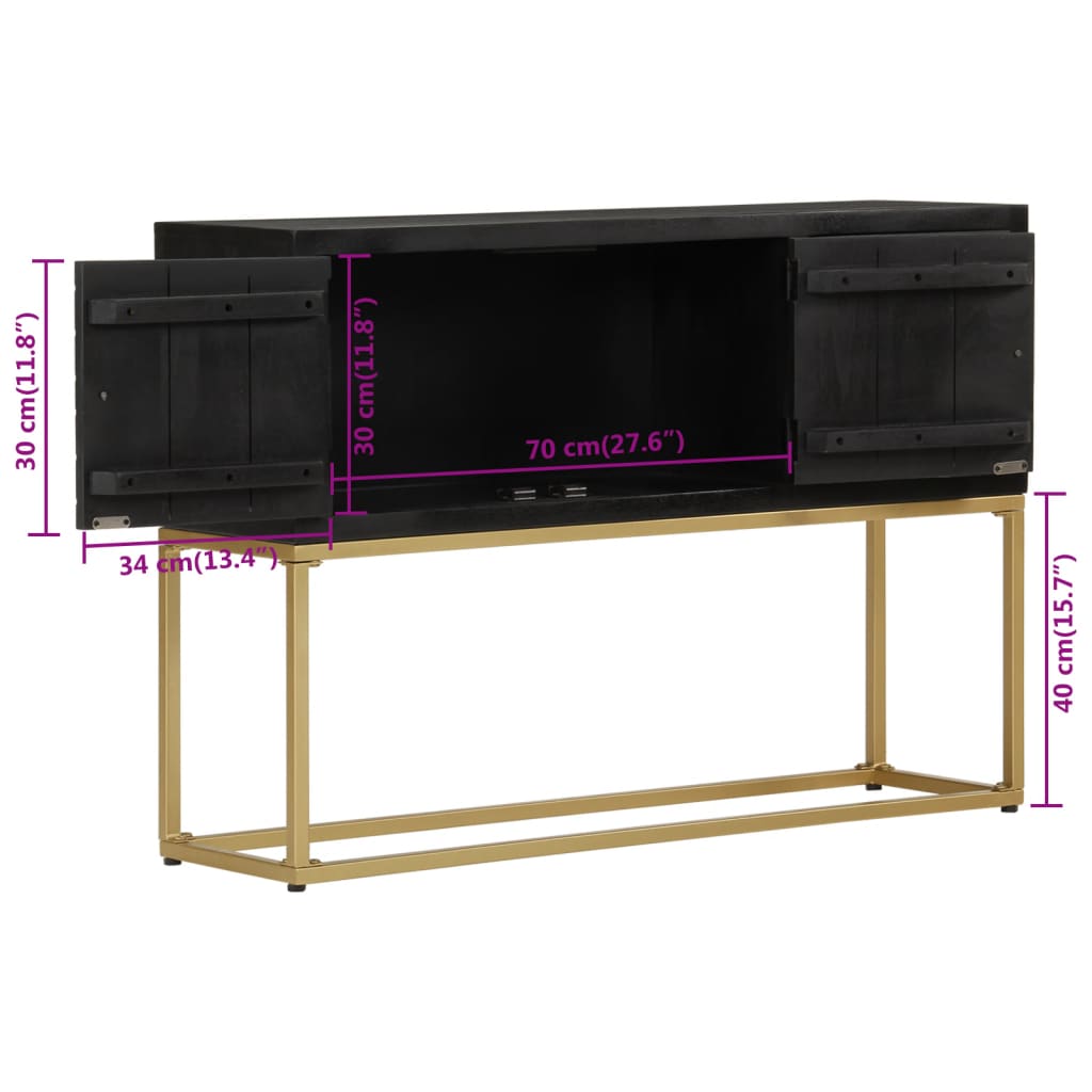 vidaXL Buffet noir et doré 110x30x75 cm bois massif de manguier