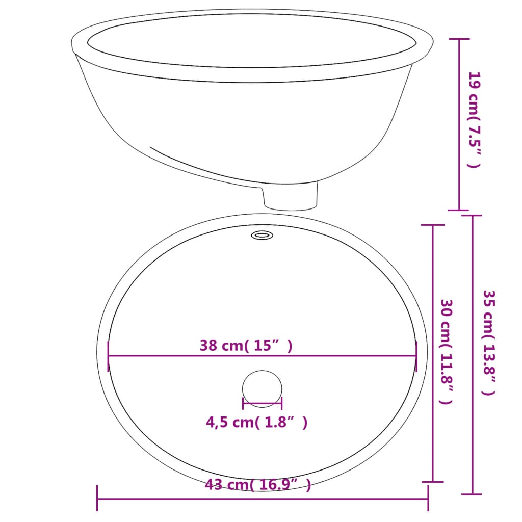 vidaXL Évier de salle de bain blanc 43x35x19 cm ovale céramique