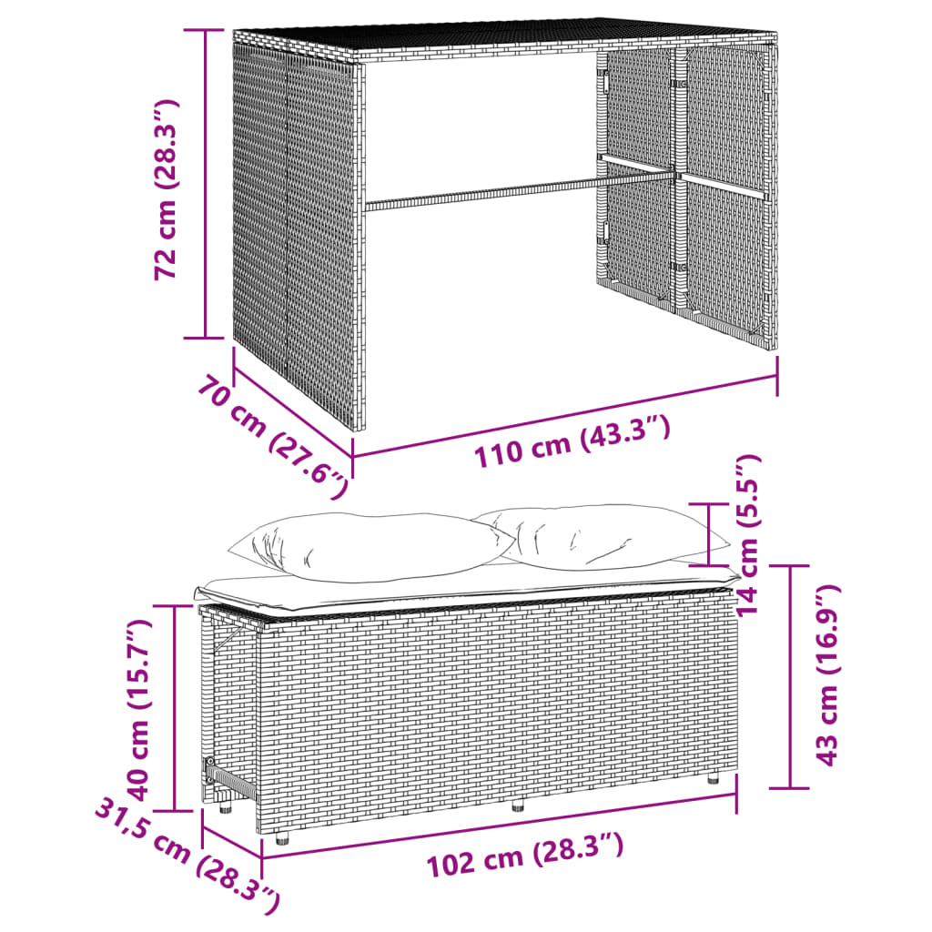 vidaXL Ensemble à manger de jardin 3 pcs coussins gris résine tressée