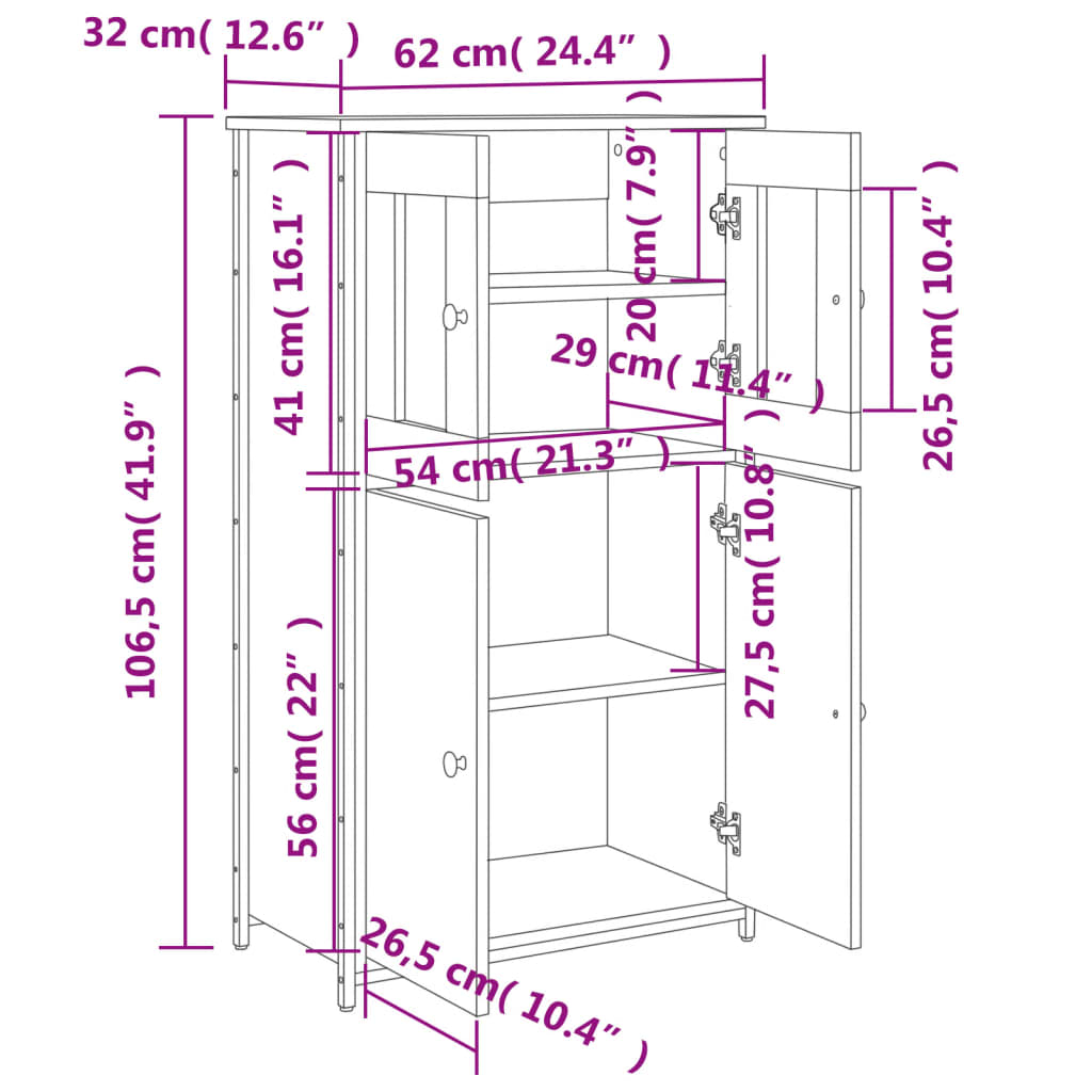 vidaXL Buffet haut noir 62x32x106,5 cm bois d'ingénierie