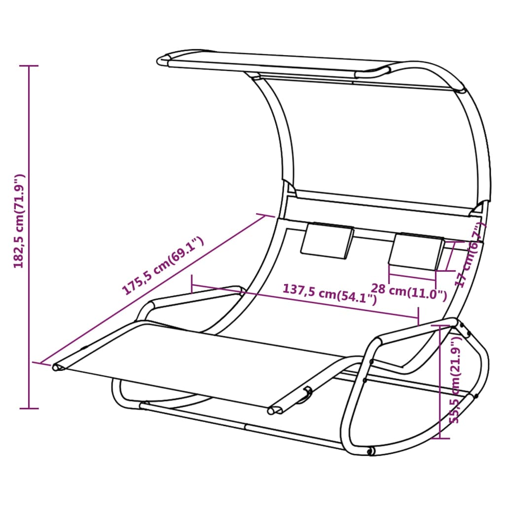 vidaXL Chaise longue double à bascule avec auvent Noir et crème