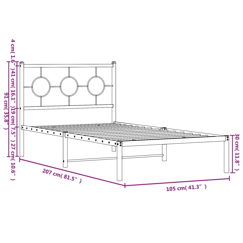 vidaXL Cadre de lit métal sans matelas avec tête de lit noir 100x200cm