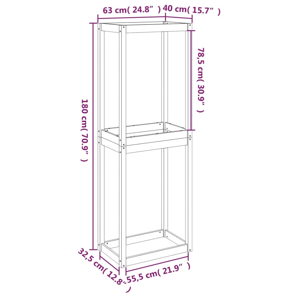 vidaXL Porte-pneus Noir 63x40x180 cm Bois de pin massif