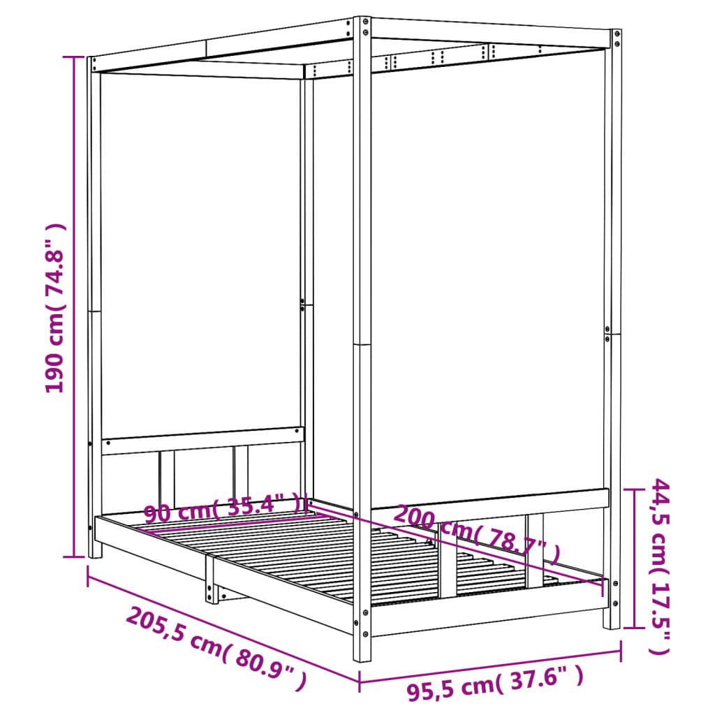 vidaXL Cadre de lit pour enfants blanc 90x200 cm bois de pin massif