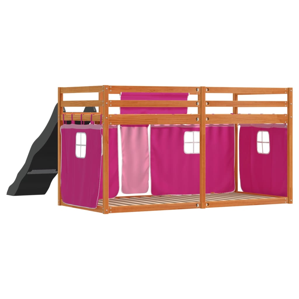 vidaXL Lit superposé sans matelas avec toboggan et rideaux 80x200 cm