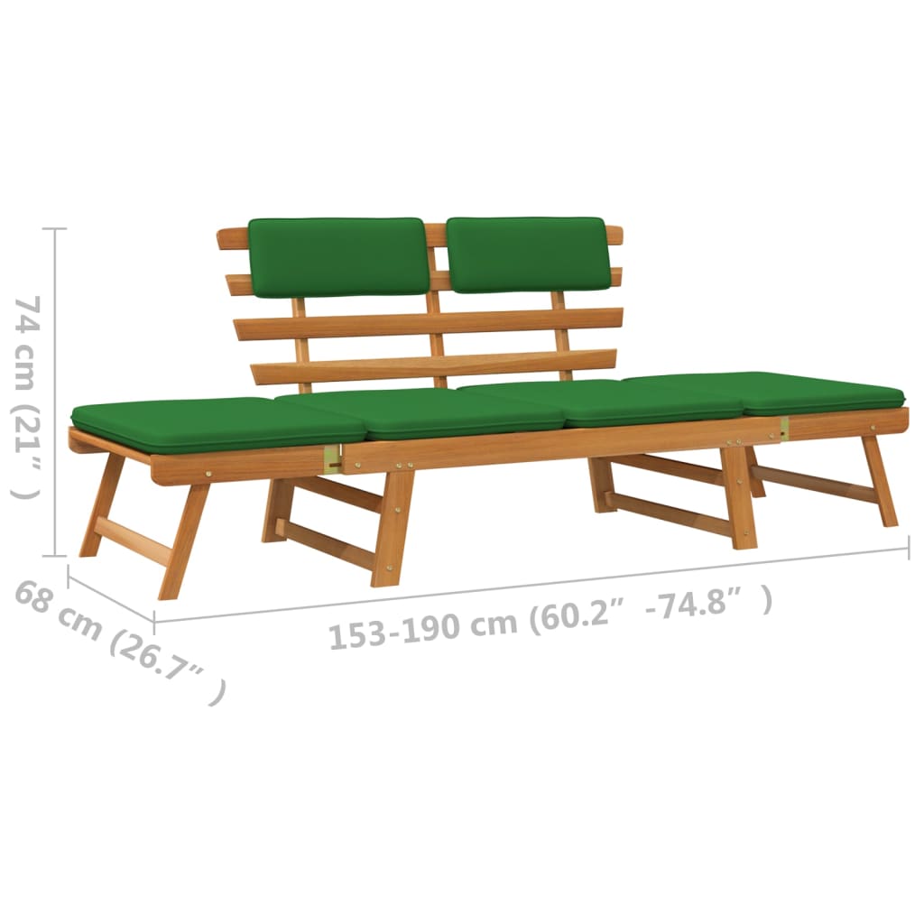 vidaXL Banc de jardin avec coussins 2-en-1 190 cm Bois solide d'acacia