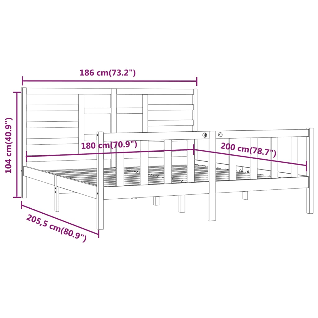 vidaXL Cadre de lit bois massif 180x200 cm super king