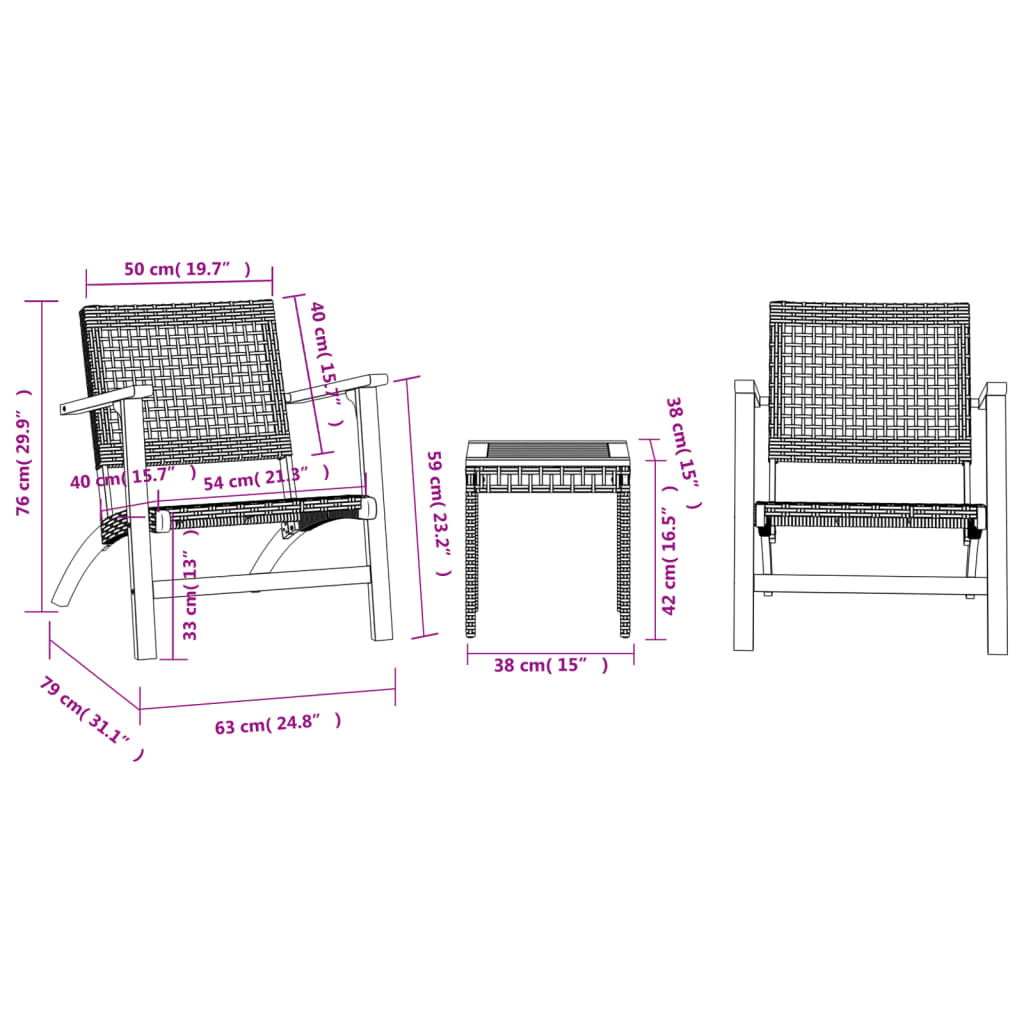 vidaXL Ensemble de bistro 3 pcs beige résine tressée et bois d'acacia