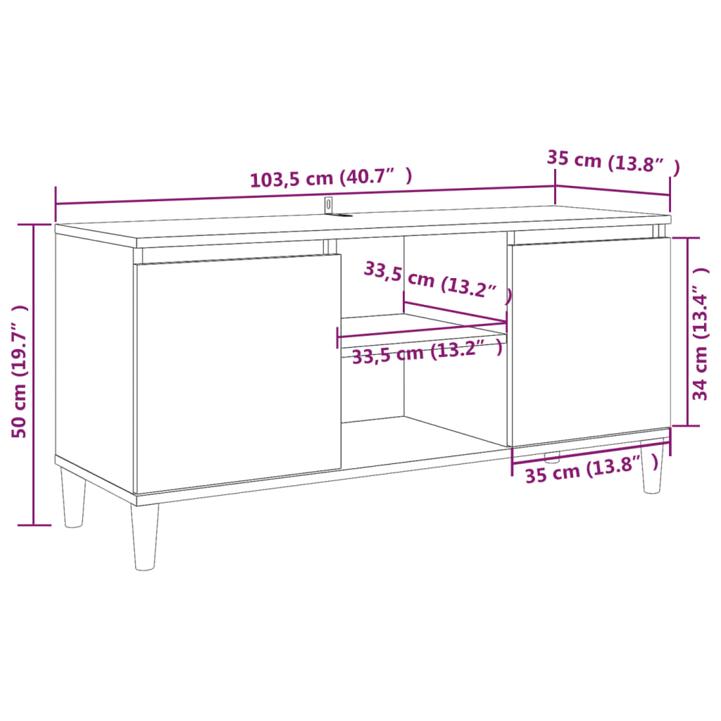 vidaXL Meuble TV avec pieds en bois solide Chêne fumé 103,5x35x50 cm