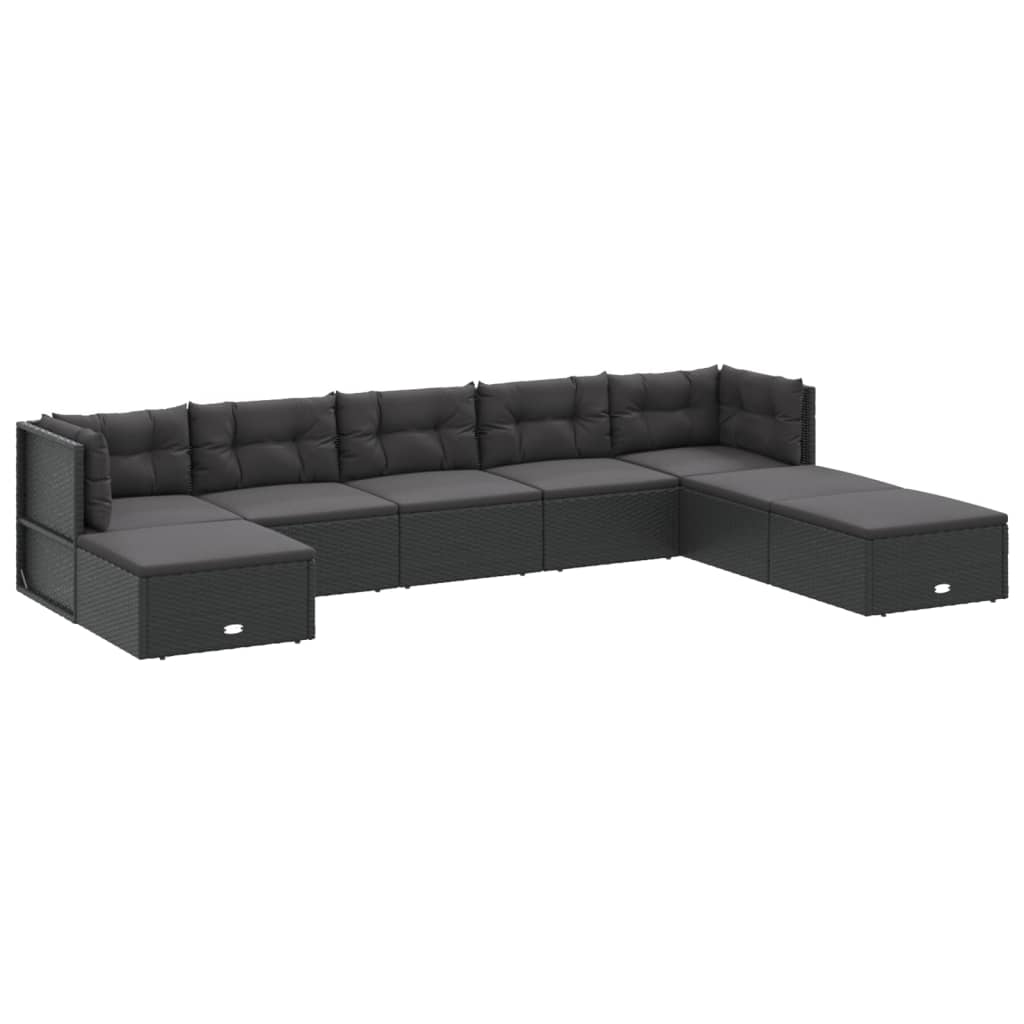 vidaXL Salon de jardin 8 pcs avec coussins noir résine tressée