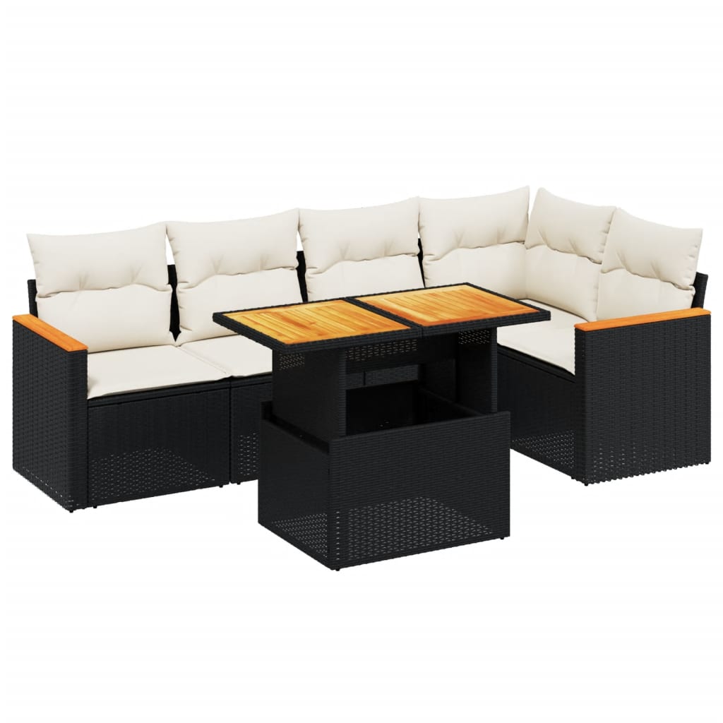 vidaXL Salon de jardin 6 pcs avec coussins noir résine tressée