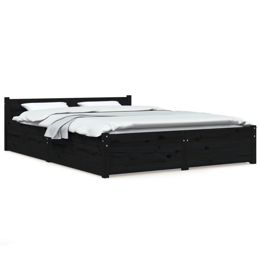 vidaXL Cadre de lit sans matelas avec tiroirs noir 140x190 cm