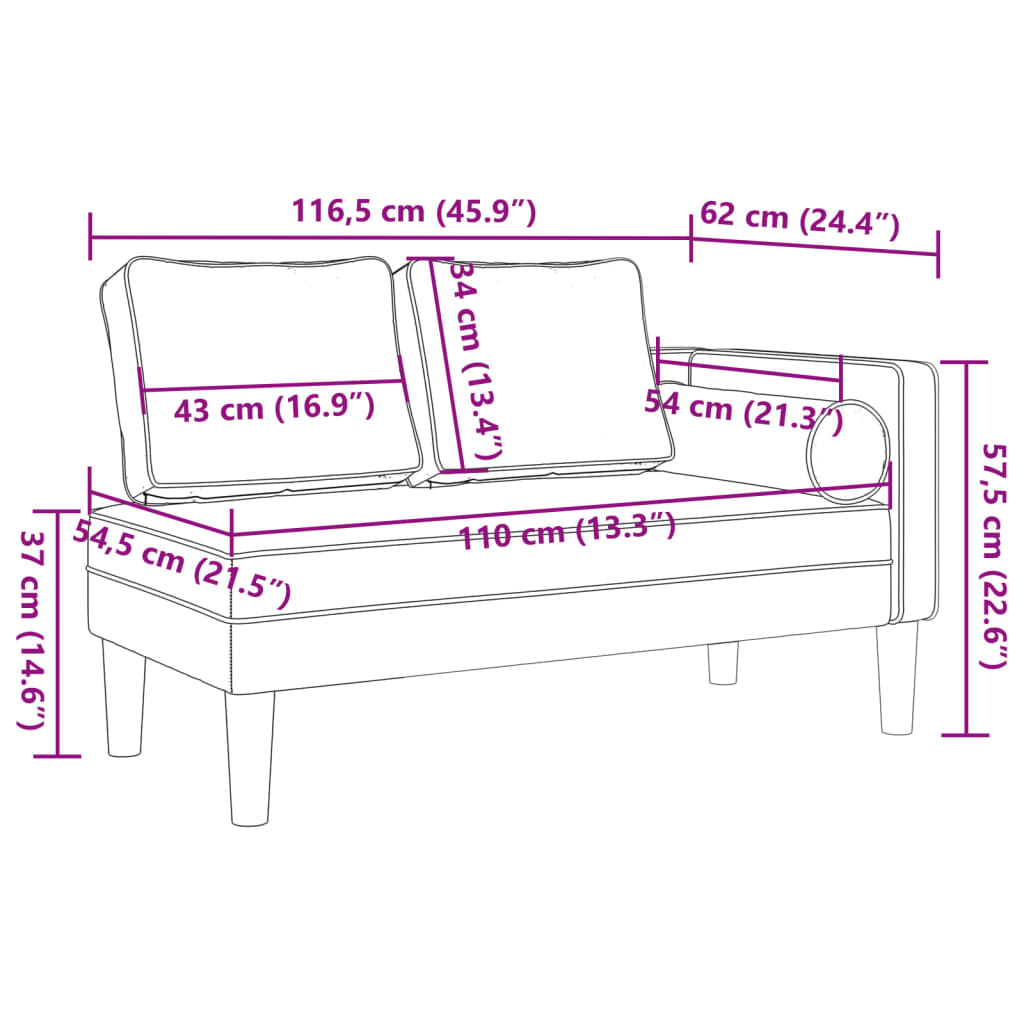 vidaXL Chaise longue avec coussins noir similicuir