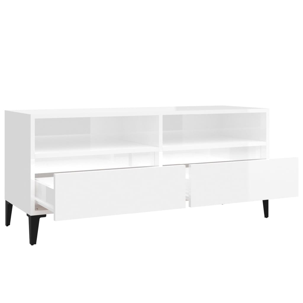 vidaXL Meuble TV blanc brillant 100x34,5x44,5 cm bois d'ingénierie