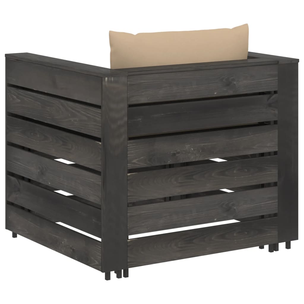 vidaXL Salon de jardin 2 pcs avec coussins Bois imprégné de gris