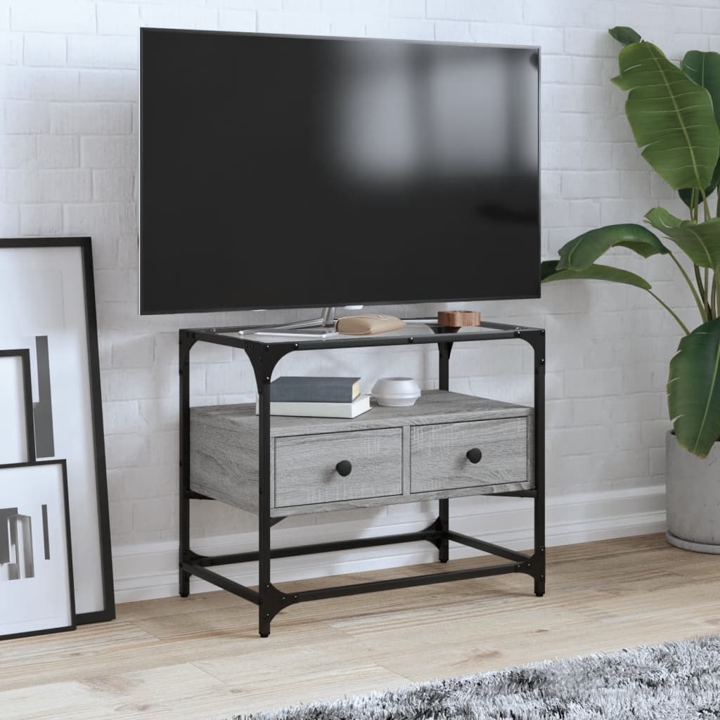 vidaXL Meuble TV avec dessus en verre sonoma gris bois d'ingénierie