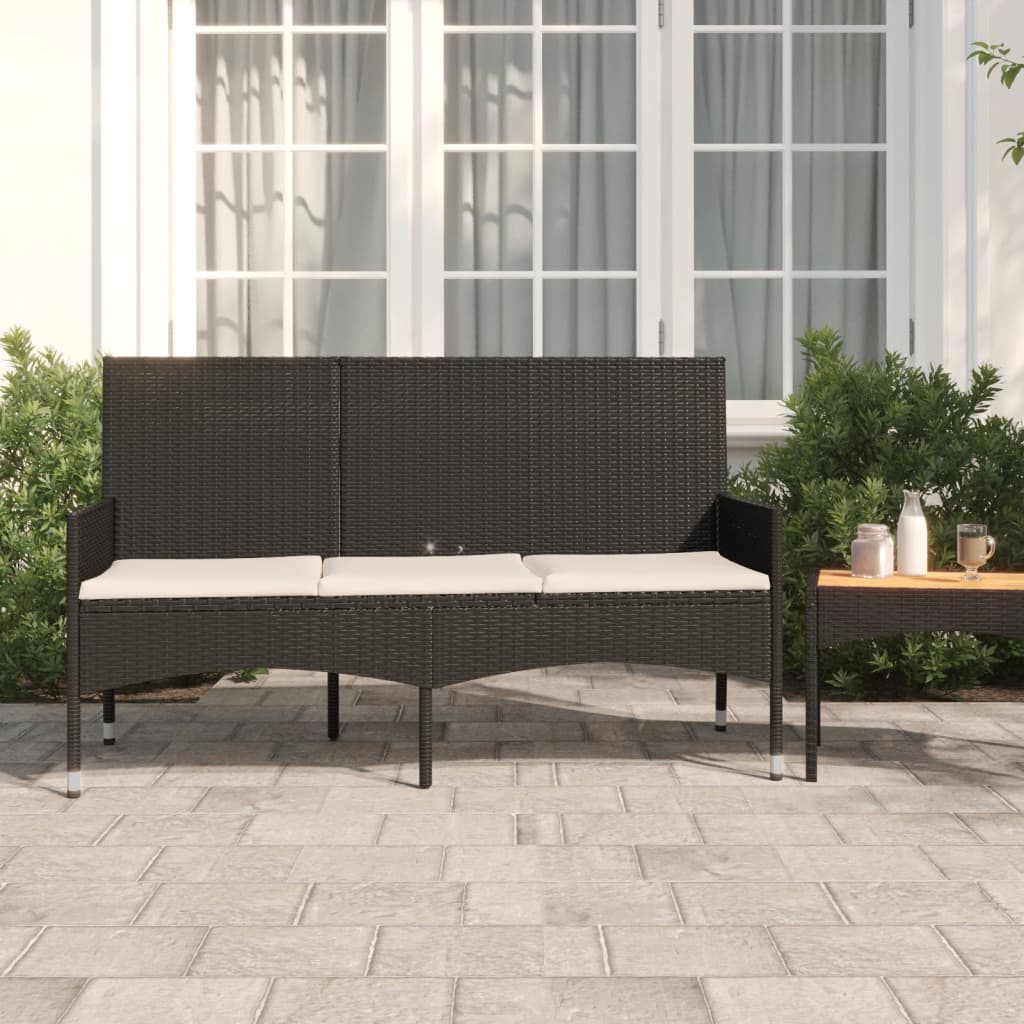 vidaXL Banc de jardin à 3 places avec coussins Noir Résine tressée