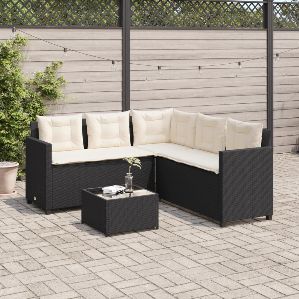 vidaXL Canapé de jardin avec table et coussins en forme de L noir