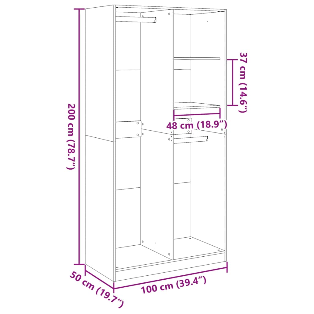 vidaXL Garde-robe chêne fumé 100x50x200 cm bois d'ingénierie