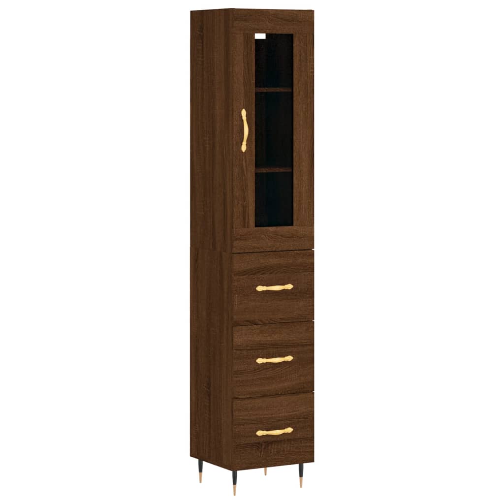 vidaXL Buffet haut Chêne marron 34,5x34x180 cm Bois d'ingénierie