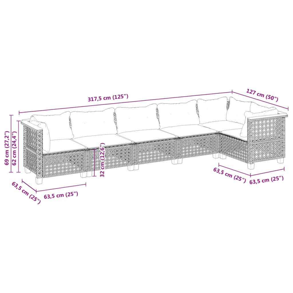 vidaXL Salon de jardin 6 pcs avec coussins noir résine tressée