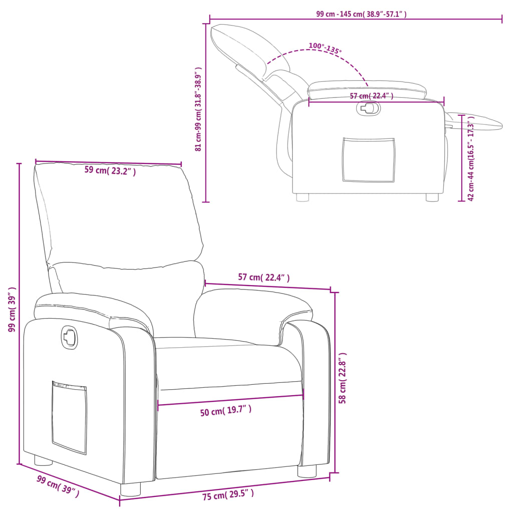 vidaXL Fauteuil inclinable Marron Tissu