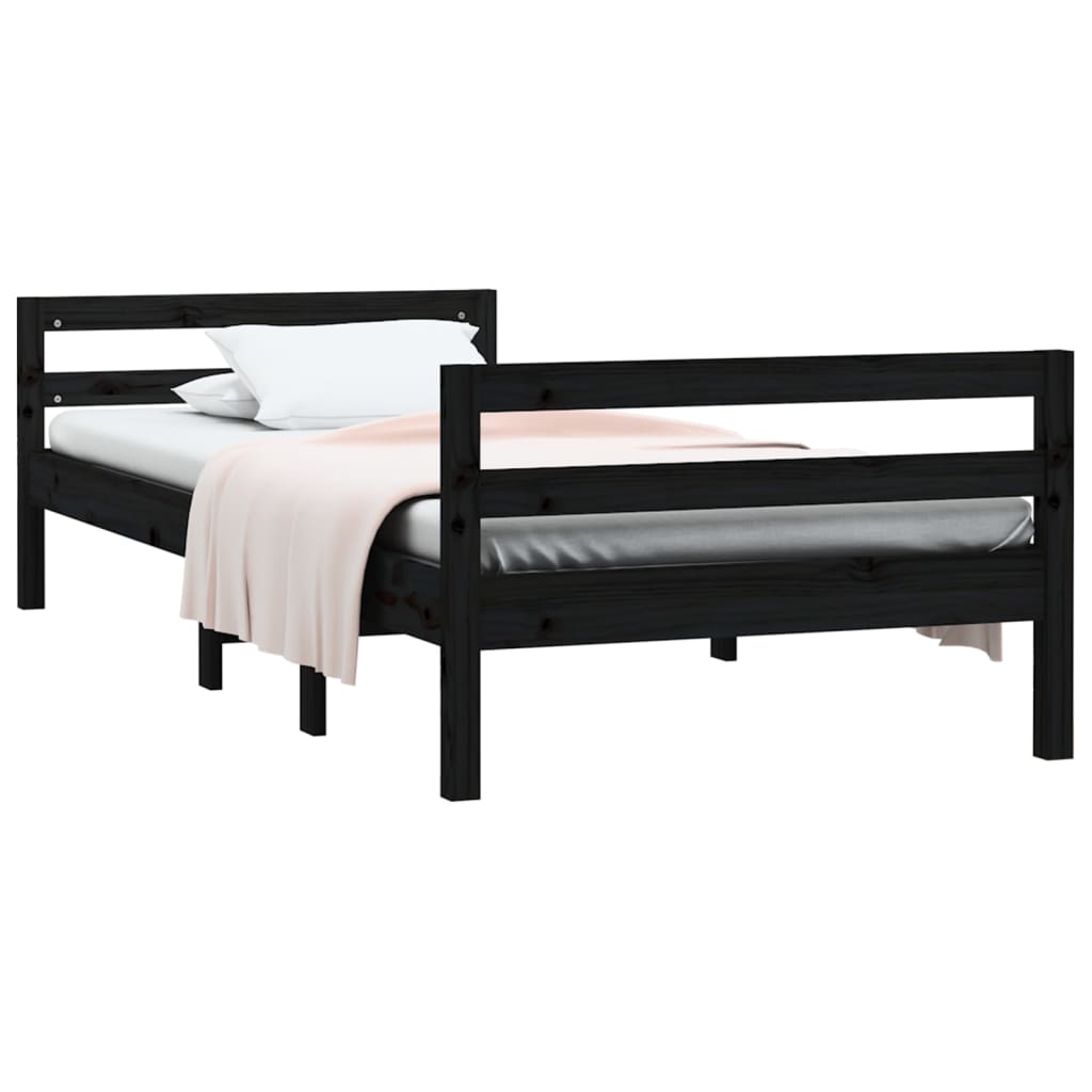 vidaXL Cadre de lit sans matelas noir 75x190 cm bois de pin massif