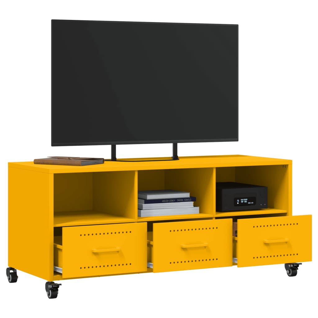 vidaXL Meuble TV jaune moutarde 100,5x39x43,5 cm acier