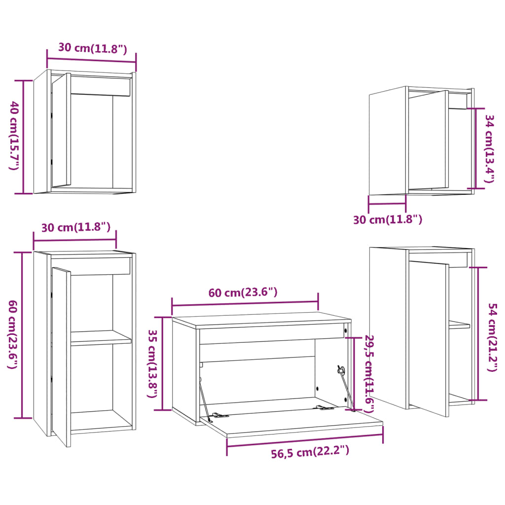 vidaXL Meubles TV 5 pcs Marron miel Bois massif de pin