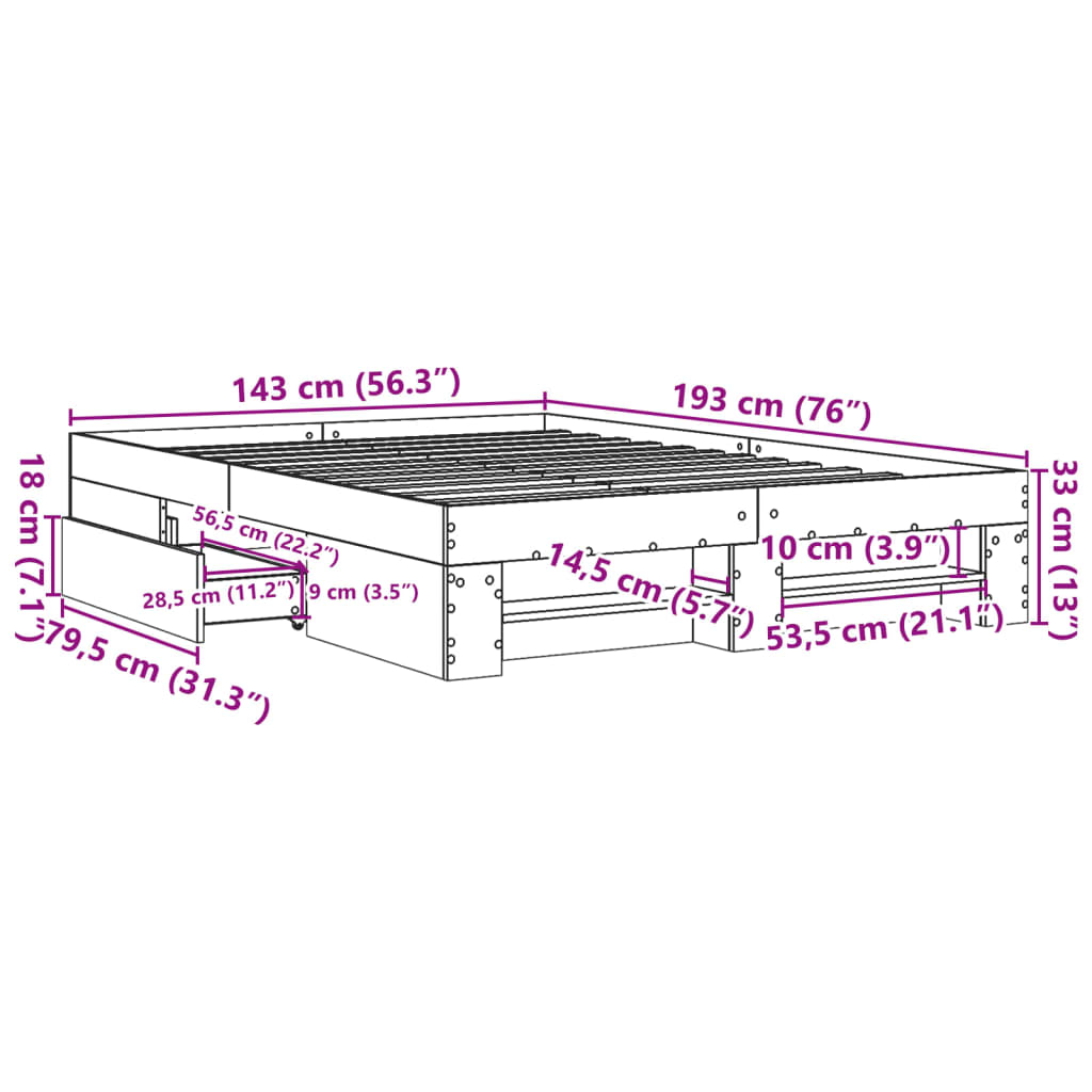 vidaXL Cadre de lit sans matelas gris béton 140x190 cm bois ingénierie