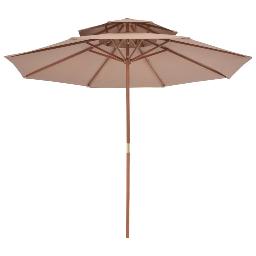 vidaXL Parasol à deux étages avec mât en bois 270 cm taupe