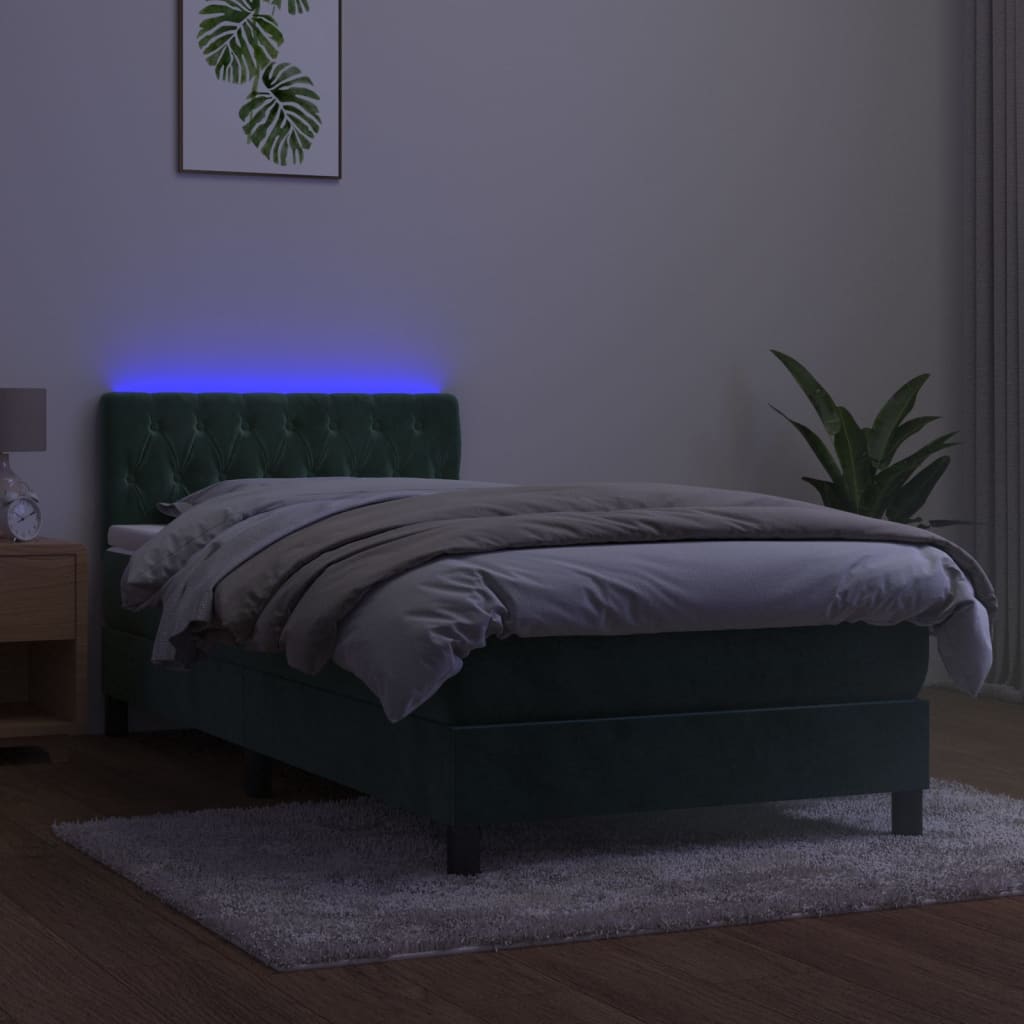 vidaXL Sommier à lattes de lit avec matelas LED Vert foncé 100x200 cm