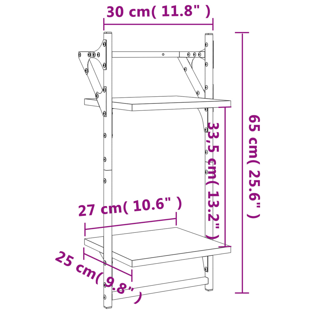 vidaXL Étagères murales à 2 niveaux avec barres 2 pcs chêne marron