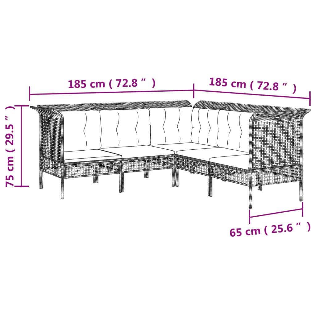 vidaXL Salon de jardin 9 pcs avec coussins Gris Résine tressée