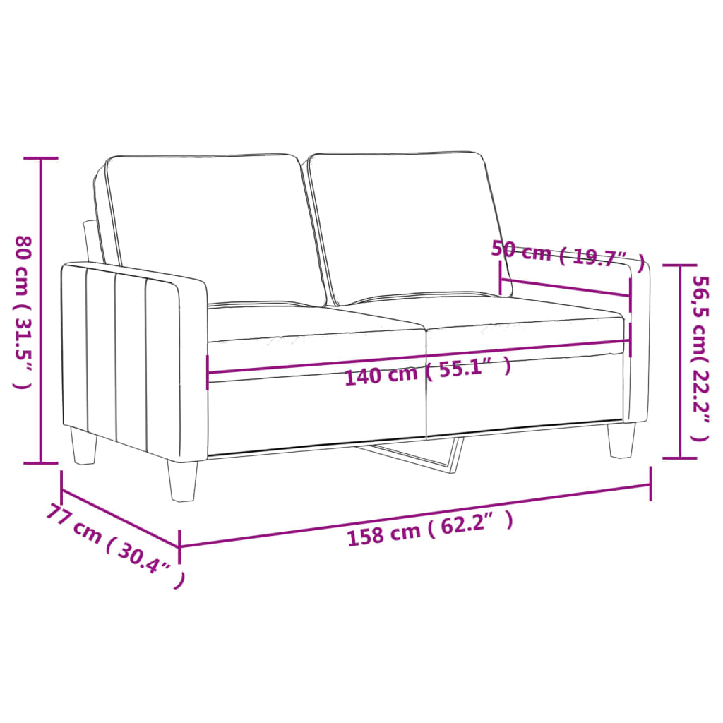 vidaXL Canapé à 2 places Vert foncé 140 cm Velours