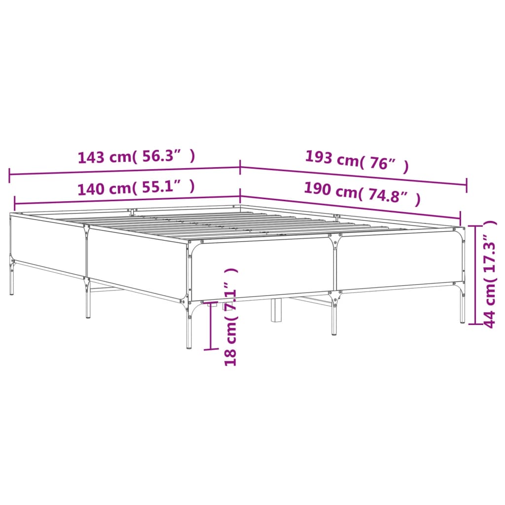 vidaXL Cadre de lit sans matelas sonoma gris 140x190 cm