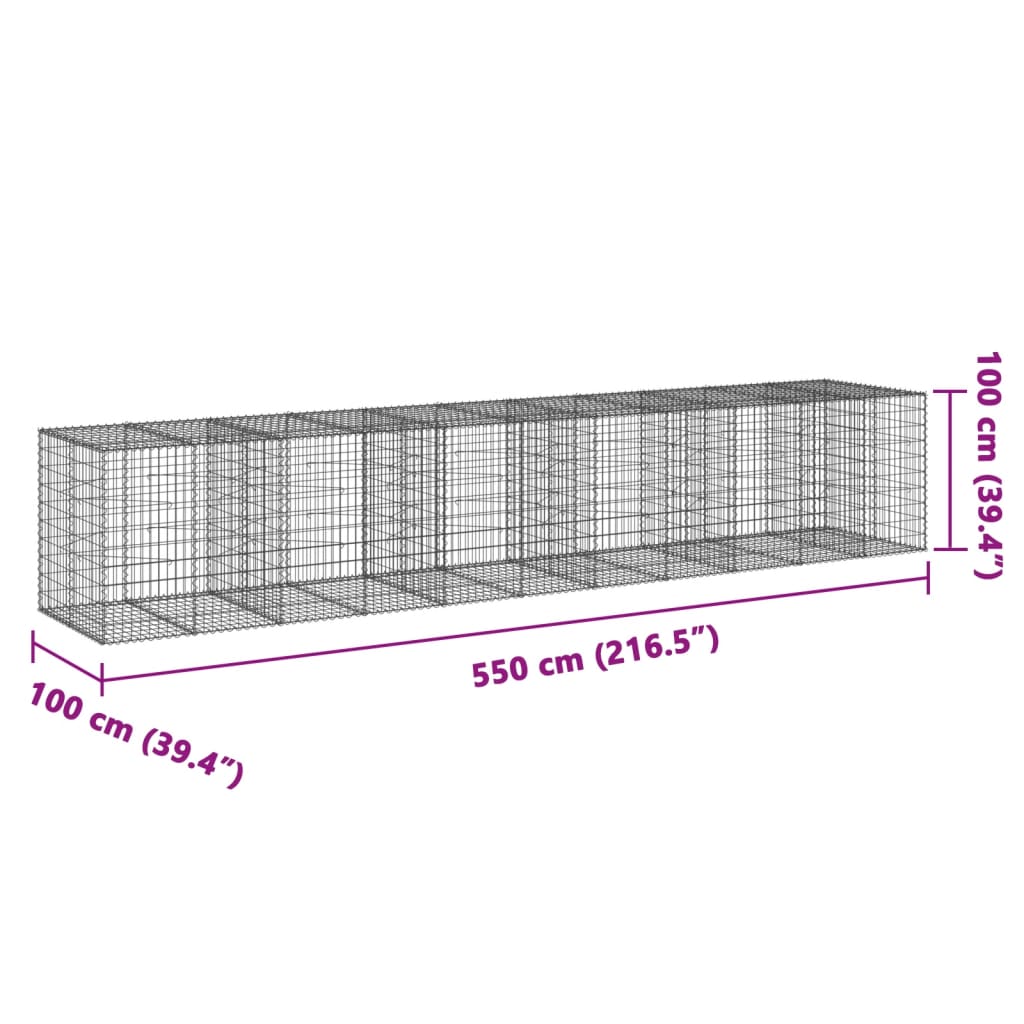 vidaXL Panier gabion avec couvercle 550x100x100 cm fer galvanisé