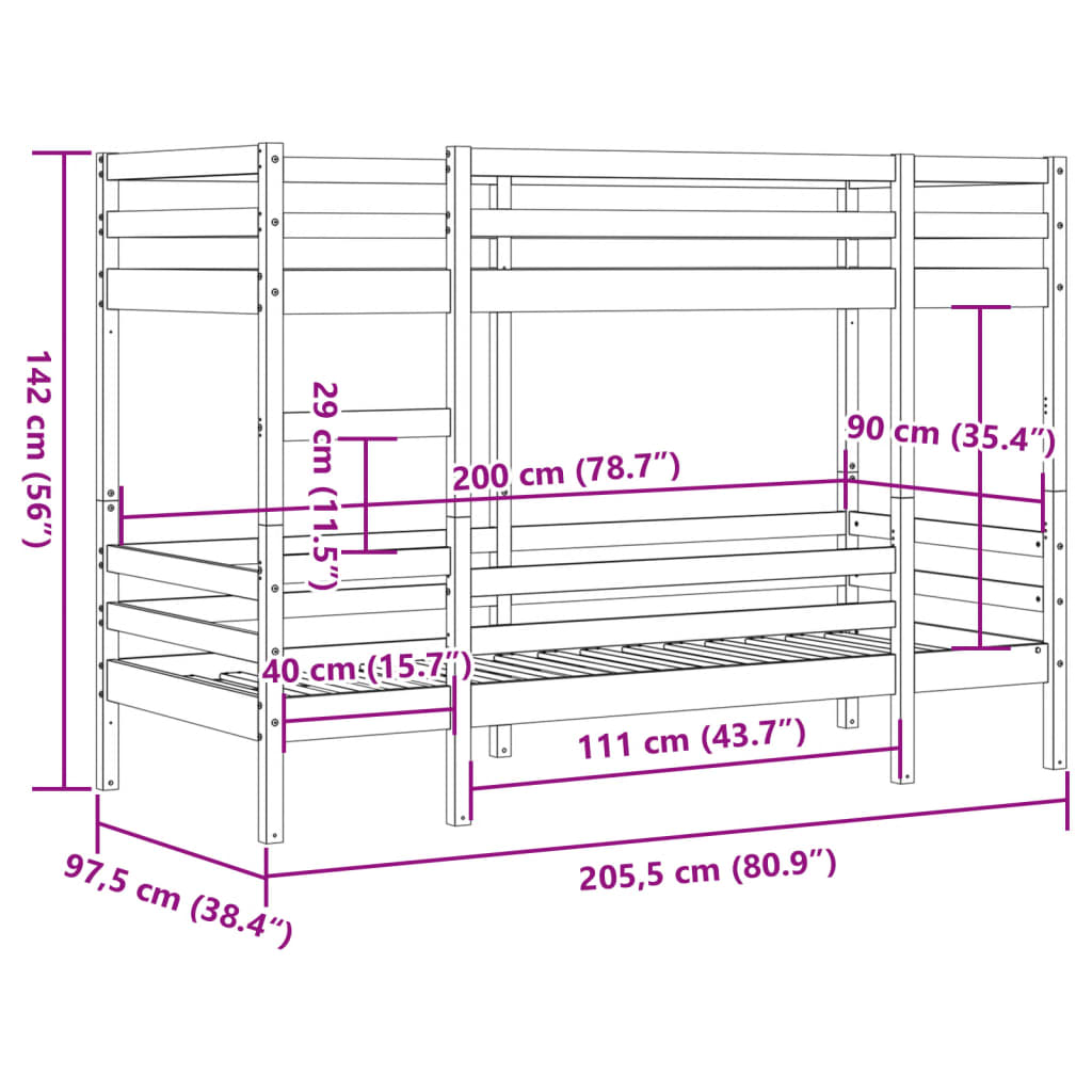 vidaXL Lit superposé sans matelas blanc 90x200 cm bois de pin massif